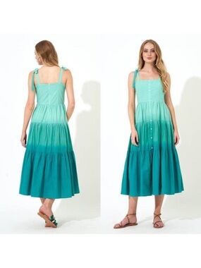 Oliphant 🌹Women’s Green Ombre Tiered Button-Front Sundress